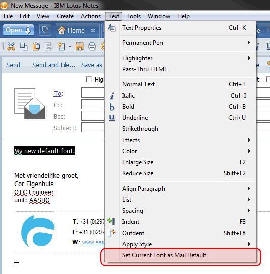 Image:Set Current Font as Mail Default not working properly